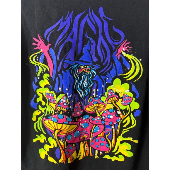 aLab Tops - ALab Black Graphic T-Shirt with Colorful Mushroom Print Hippiecorecore Tee Large